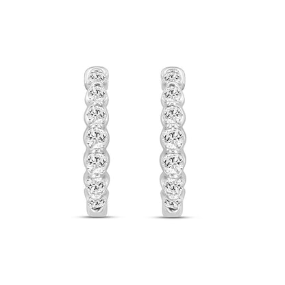 14K White Gold diamond inside-out hoop ladies earrings featuring round diamonds 3/4CT (Color F-G -Clarity VS1/VS2)