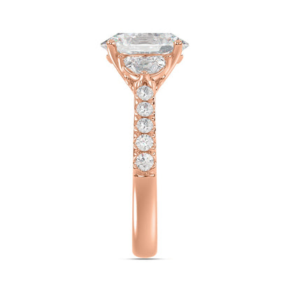 14K ROSE GOLD 3.00CT ROUND/OVAL/HALF MOON DIAMOND LADIES RING (CENTER STONE OVAL DIAMOND 2CT)