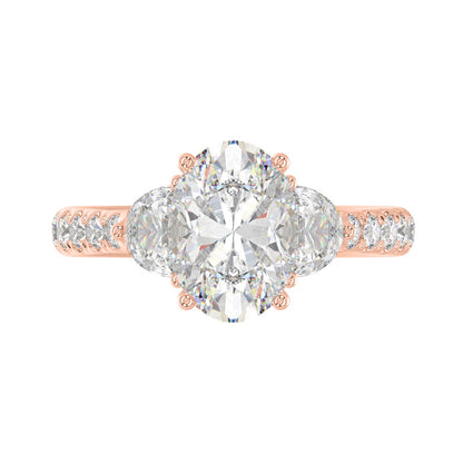 14K ROSE GOLD 3.00CT ROUND/OVAL/HALF MOON DIAMOND LADIES RING (CENTER STONE OVAL DIAMOND 2CT)