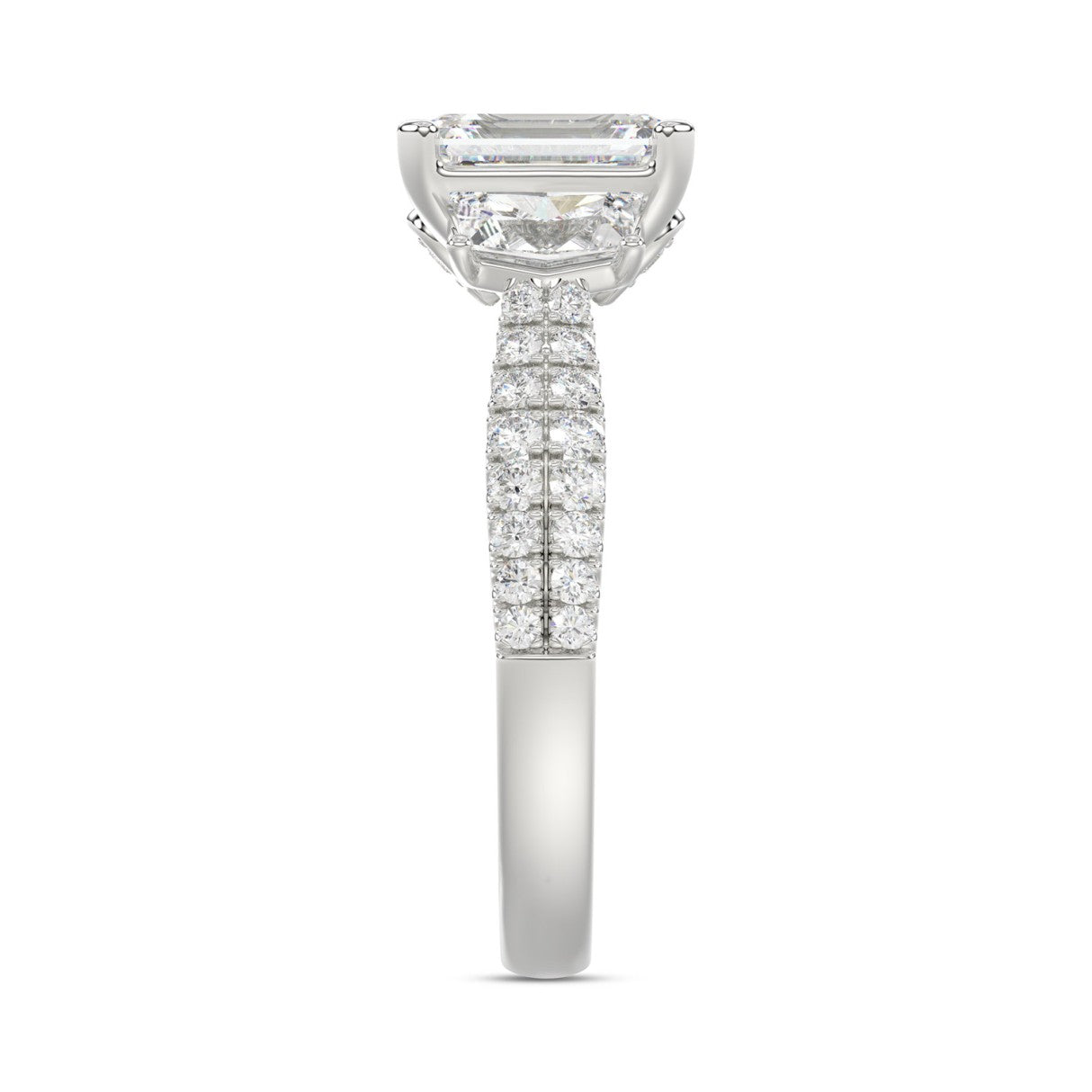LADIES RING 3CT ROUND/EMERALD/CADILLAC DIAMOND 14K WHITE GOLD (CENTER STONE EMERALD DIAMOND 2CT )