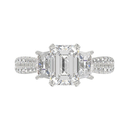 LADIES RING 3CT ROUND/EMERALD/CADILLAC DIAMOND 14K WHITE GOLD (CENTER STONE EMERALD DIAMOND 2CT )