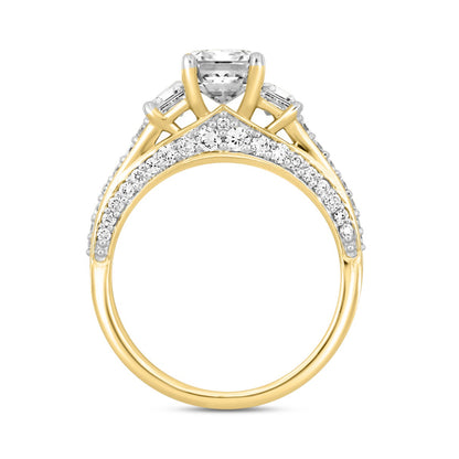 LADIES RING 3CT ROUND/EMERALD/TRAPEZOID DIAMOND 14K YELLOW GOLD (CENTER STONE EMERALD DIAMOND 2CT )