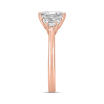 14K ROSE GOLD 3/4CT ROUND/TRAPEZOID DIAMOND LADIES RING (CENTER STONE EMERALD DIAMOND 2CT)