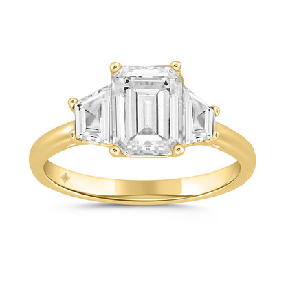 LADIES RING 2 3/4CT ROUND/TRAPEZOID/EMERALD DIAMOND 14K YELLOW GOLD