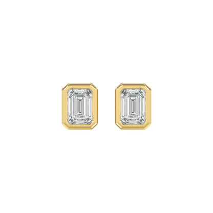 LADIES SOLITAIRE EARRINGS 2CT EMERALD DIAMOND 14K YELLOW GOLD