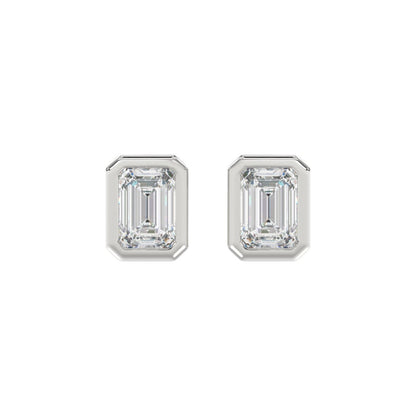 LADIES SOLITAIRE EARRINGS 3CT EMERALD DIAMOND 14K WHITE GOLD 