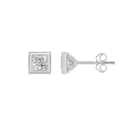 LADIES SOLITAIRE EARRINGS 1CT PRINCESS DIAMOND 14K WHITE GOLD