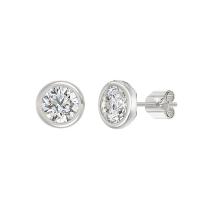 LADIES SOLITAIRE EARRINGS 3CT ROUND DIAMOND 14K WHITE GOLD