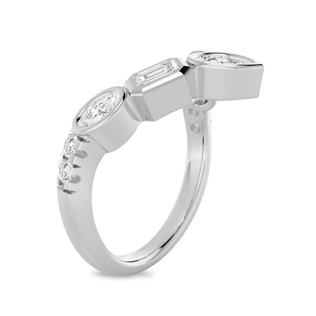 14K WHITE GOLD 1.00CT ROUND/EMERALD/OVAL/PEAR DIAMOND LADIES BAND (PEAR 1/5CT EMERALD 1/3CT OVAL 1/3CT)