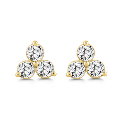 LADIES EARRINGS 1CT ROUND DIAMOND 14K YELLOW GOLD 