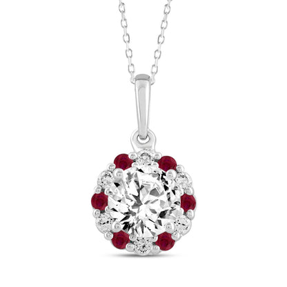 14K WHITE GOLD 1 1/3CT ROUND RUBY DIAMOND LADIES PENDANT WITH CHAIN (CENTER STONE ROUND DIAMOND 1CT)