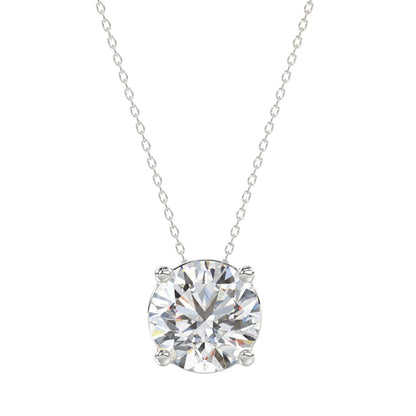 LADIES SOLITAIRE PENDANT WITH UNDER-PASS CHAIN 3CT ROUND DIAMOND 14K WHITE GOLD 