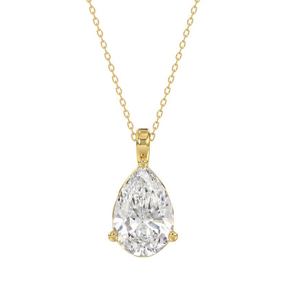 LADIES SOLITAIRE PENDANT 4CT PEAR DIAMOND 14K YELLOW GOLD 