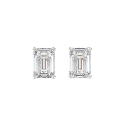 LADIES SOLITAIRE EARRINGS 2 1/2CT EMERALD DIAMOND 14K WHITE GOLD 