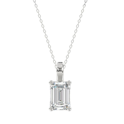 LADIES SOLITAIRE PENDANT WITH CHAIN 2 1/2CT EMERALD DIAMOND 14K WHITE GOLD 