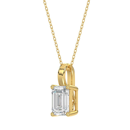 LADIES SOLITAIRE PENDANT WITH CHAIN 2 1/2CT EMERALD DIAMOND 14K YELLOW GOLD 