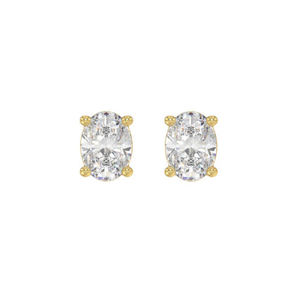 LADIES SOLITAIRE EARRINGS 2 1/2CT OVAL DIAMOND 14K YELLOW GOLD 