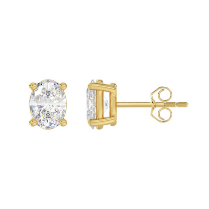 LADIES SOLITAIRE EARRINGS 2 1/2CT OVAL DIAMOND 14K YELLOW GOLD 