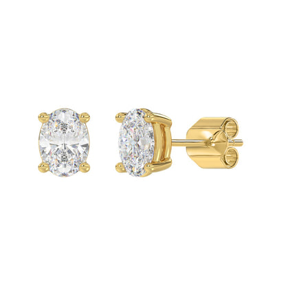 LADIES SOLITAIRE EARRINGS 2 1/2CT OVAL DIAMOND 14K YELLOW GOLD 