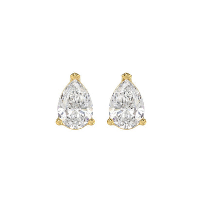 LADIES SOLITAIRE EARRINGS 2 1/2CT PEAR DIAMOND 14K YELLOW GOLD 