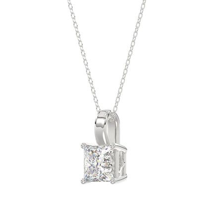 LADIES SOLITAIRE PENDANT WITH CHAIN 2 1/2CT PRINCESS DIAMOND 14K WHITE GOLD 
