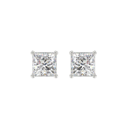 LADIES SOLITAIRE EARRINGS 2 1/2CT PRINCESS DIAMOND 14K WHITE GOLD 