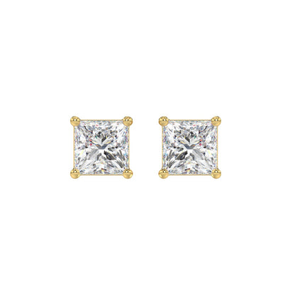 LADIES SOLITAIRE EARRINGS 2 1/2CT PRINCESS DIAMOND 14K YELLOW GOLD 