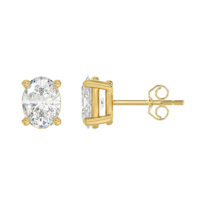 LADIES SOLITAIRE EARRINGS 4.00CT OVAL DIAMOND 14K YELLOW GOLD (CENTER STONE OVAL DIAMOND 2.00CT)