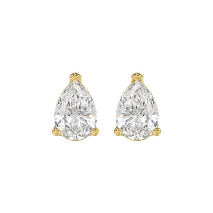 LADIES SOLITAIRE EARRINGS 4.00CT PEAR DIAMOND 14K YELLOW GOLD 