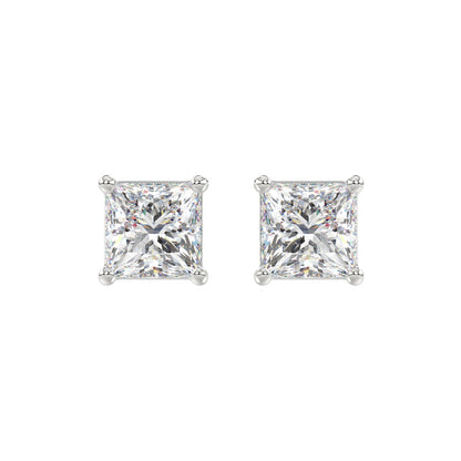 LADIES SOLITAIRE EARRINGS 4CT PRINCESS DIAMOND 14K WHITE GOLD 