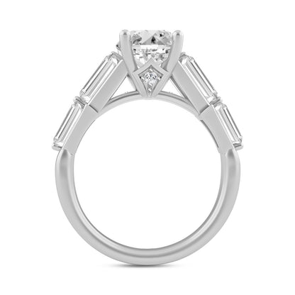 LADIES RING 3CT ROUND/OVAL/BAGUETTE DIAMOND 14K WHITE GOLD (CENTER STONE OVAL DIAMOND 2CT )