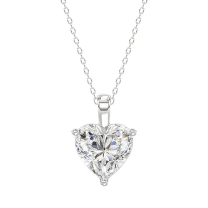 LADIES SOLITAIRE PENDANT 4.00CT HEART DIAMOND 14K WHITE GOLD 