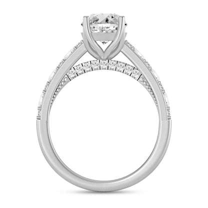 LADIES RING 2 1/2CT ROUND/BAGUETTE/OVAL DIAMOND 14K WHITE GOLD (CENTER STONE OVAL DIAMOND 2CT )