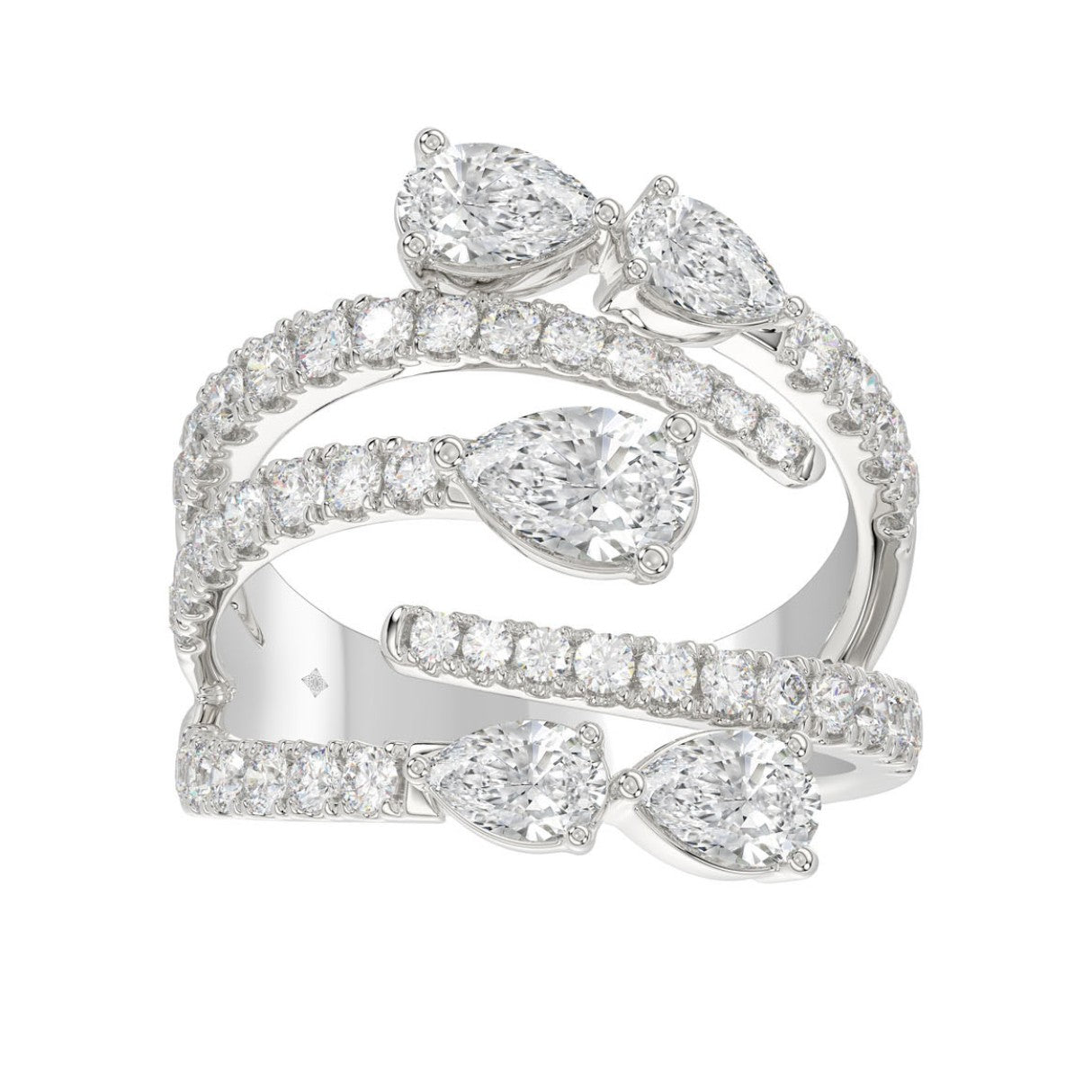 LADIES RING 2 1/2CT ROUND/PEAR DIAMOND 14K WHITE GOLD 