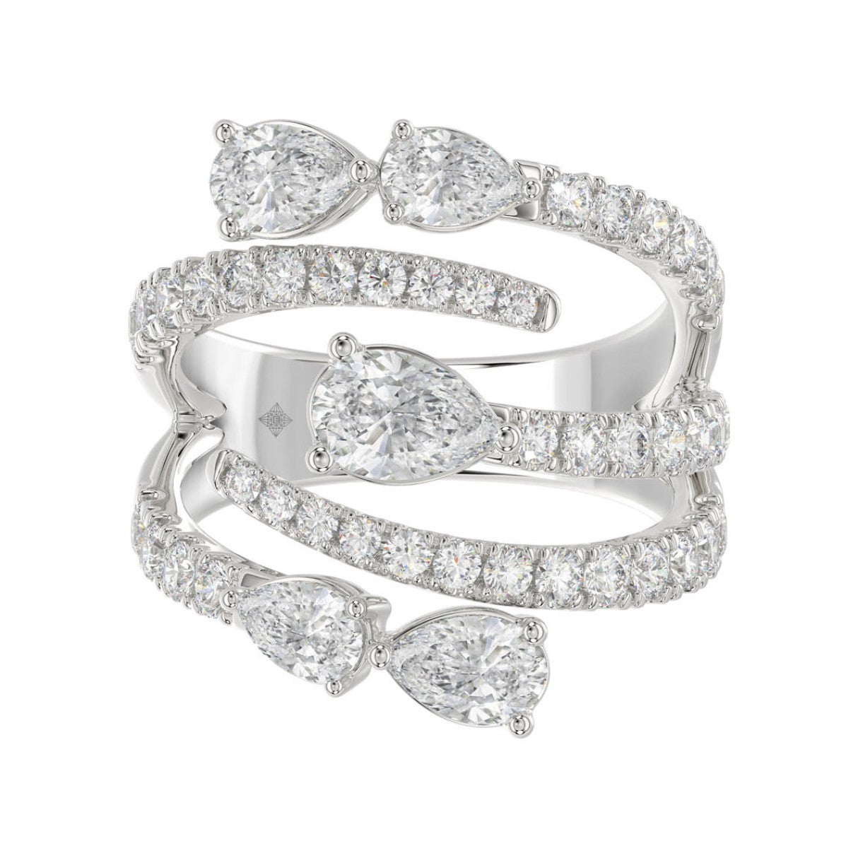 LADIES RING 2 1/2CT ROUND/PEAR DIAMOND 14K WHITE GOLD 