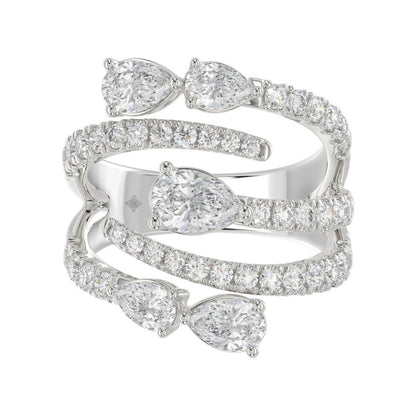 LADIES RING 2 1/2CT ROUND/PEAR DIAMOND 14K WHITE GOLD 