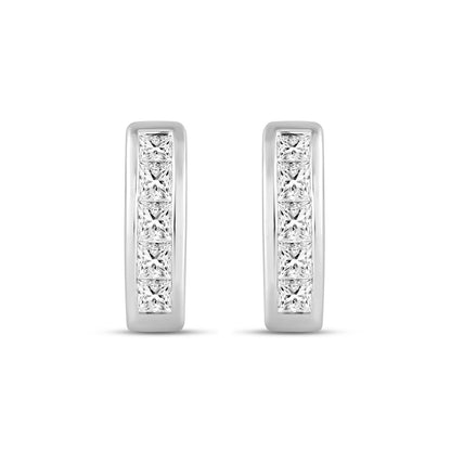 LADIES HOOPS EARRINGS 1.00CT PRINCESS DIAMOND 14K WHITE GOLD