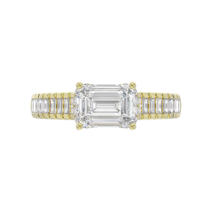 LADIES RING 3CT ROUND/EMERALD/BAGUETTE DIAMOND 14K YELLOW GOLD (CENTER STONE EMERALD DIAMOND 2.00CT)