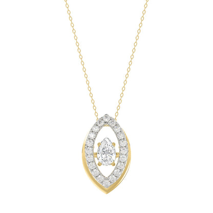 LADIES DANCING DIAMOND PENDANT WITH CHAIN 3/4CT ROUND/PEAR DIAMOND 14K YELLOW GOLD (CENTER STONE PEAR DIAMOND 1/2CT)