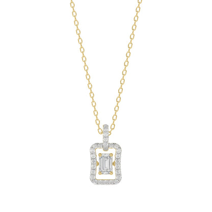 LADIES DANCING DIAMOND PENDANT WITH CHAIN 3/4CT ROUND/EMERALD DIAMOND 14K YELLOW GOLD (CENTER STONE EMERALD DIAMOND 1/2CT)