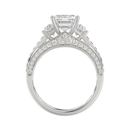 Luxury 14K White Gold Ladies Diamond Ring 4.00CT Round, Emerald & Baguette Diamonds with 3.00CT Emerald  Center stone (Color F-G -Clarity VS1/VS2)