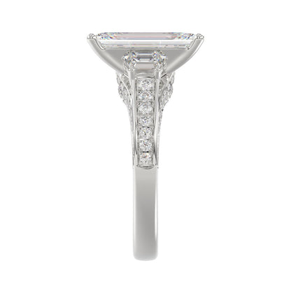 Luxury 14K White Gold Ladies Diamond Ring 4.00CT Round, Emerald & Baguette Diamonds with 3.00CT Emerald  Center stone (Color F-G -Clarity VS1/VS2)