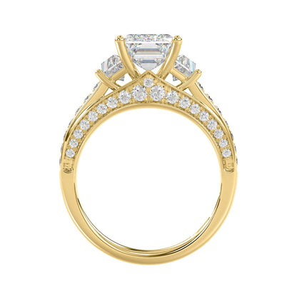 Luxury 14K Yellow Gold Ladies Diamond Ring 4.00CT Round, Emerald & Baguette Diamonds with 3.00CT Emerald  Center stone (Color F-G -Clarity VS1/VS2)