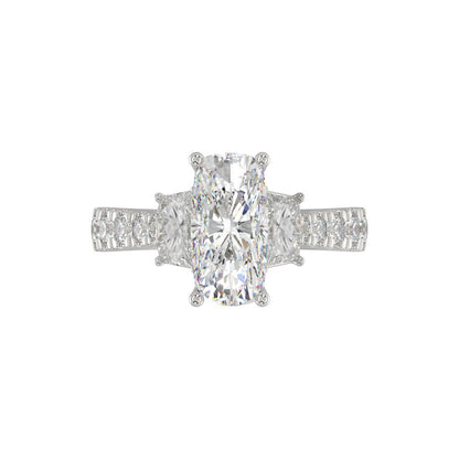 21K PLATINUM LADIES RING WITH 3 1/3CT ROUND/CUSHION/BAGUETTE DIAMONDS (CENTER STONE CUSHION DIAMOND 2CT)