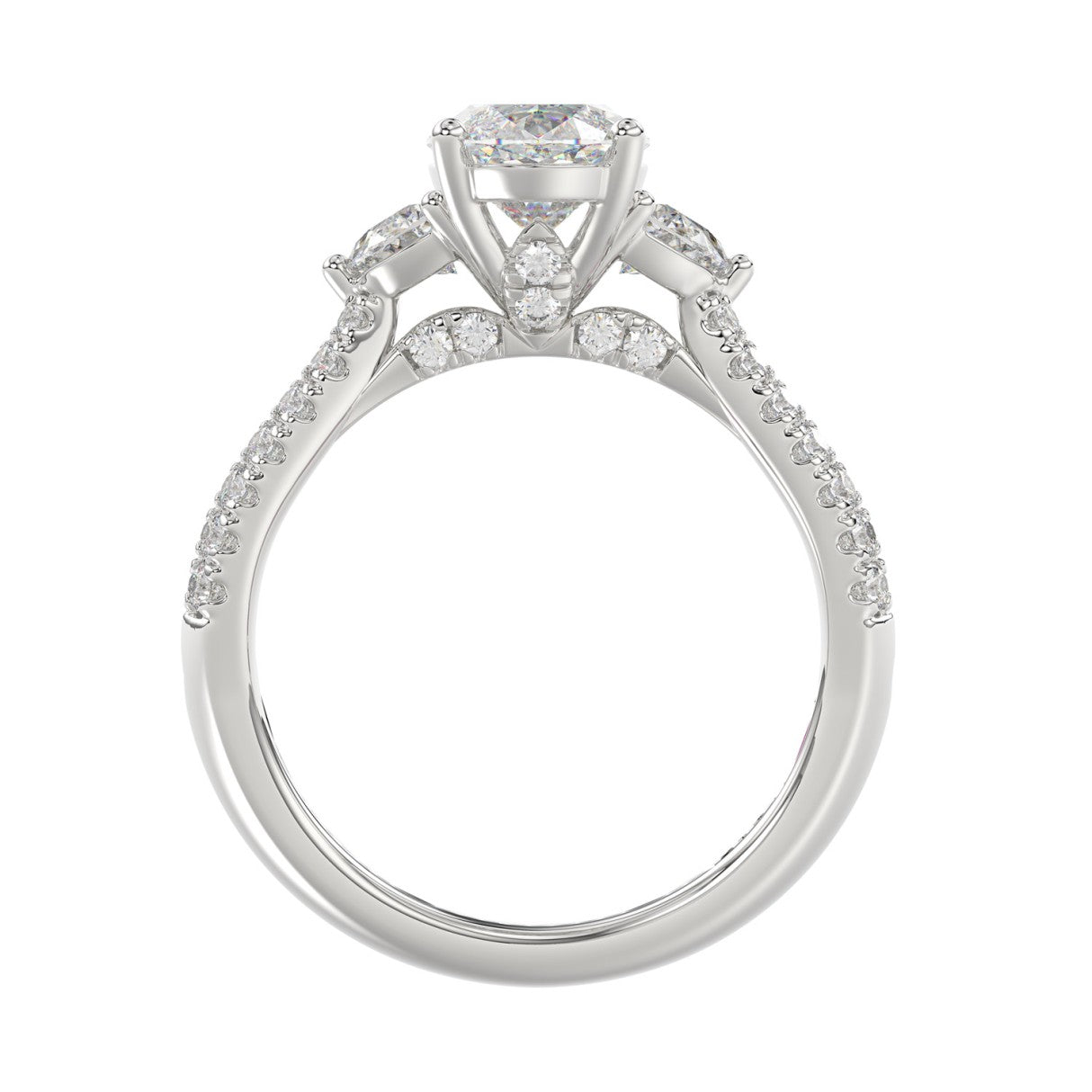 Ladies 14K White Gold ladies Ring Featuring Round Half-Moon & Baguette Diamonds 3.00CT  Oval  Center stone (Color F-G -Clarity VS1/VS2)