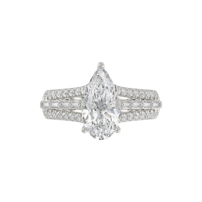 21K PLATINUM LADIES RING 2 3/4CT ROUND/PEAR/BAGUETTE DIAMOND (CENTER STONE PEAR DIAMOND 2CT)