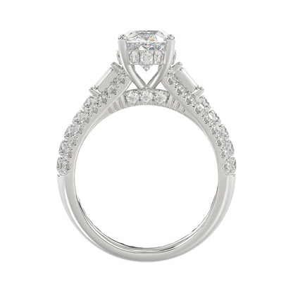Classic 14K White Gold Ladies Diamond Ring  4.00CT Round Oval & Baguette Diamonds with 3.00CT  Oval  Center stone (Color F-G -Clarity VS1/VS2)