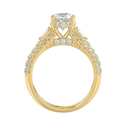 Classic 14K Yellow Gold Ladies Diamond Ring  4.00CT Round Oval & Baguette Diamonds with 3.00CT Oval  Center stone (Color F-G -Clarity VS1/VS2)