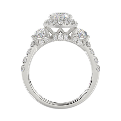 14K White Gold Halo Engagement Ring with Side Stones, 3 1/4CT Round, Baguette,Trapezoid Diamond & 2.00CT Oval Center stone (Color F-G -Clarity VS1/VS2)