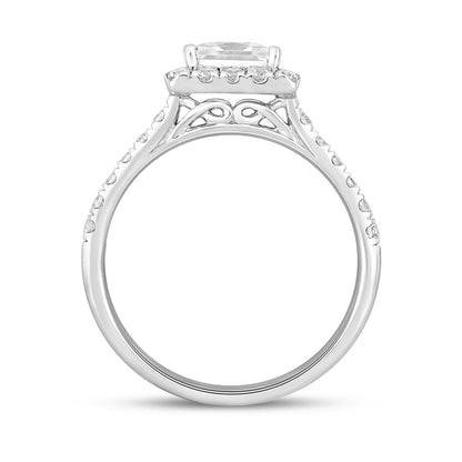 LADIES RING 3/4CT ROUND/PRINCESS DIAMOND 14K WHITE GOLD (CENTER STONE PRINCESS DIAMOND 1/2CT)